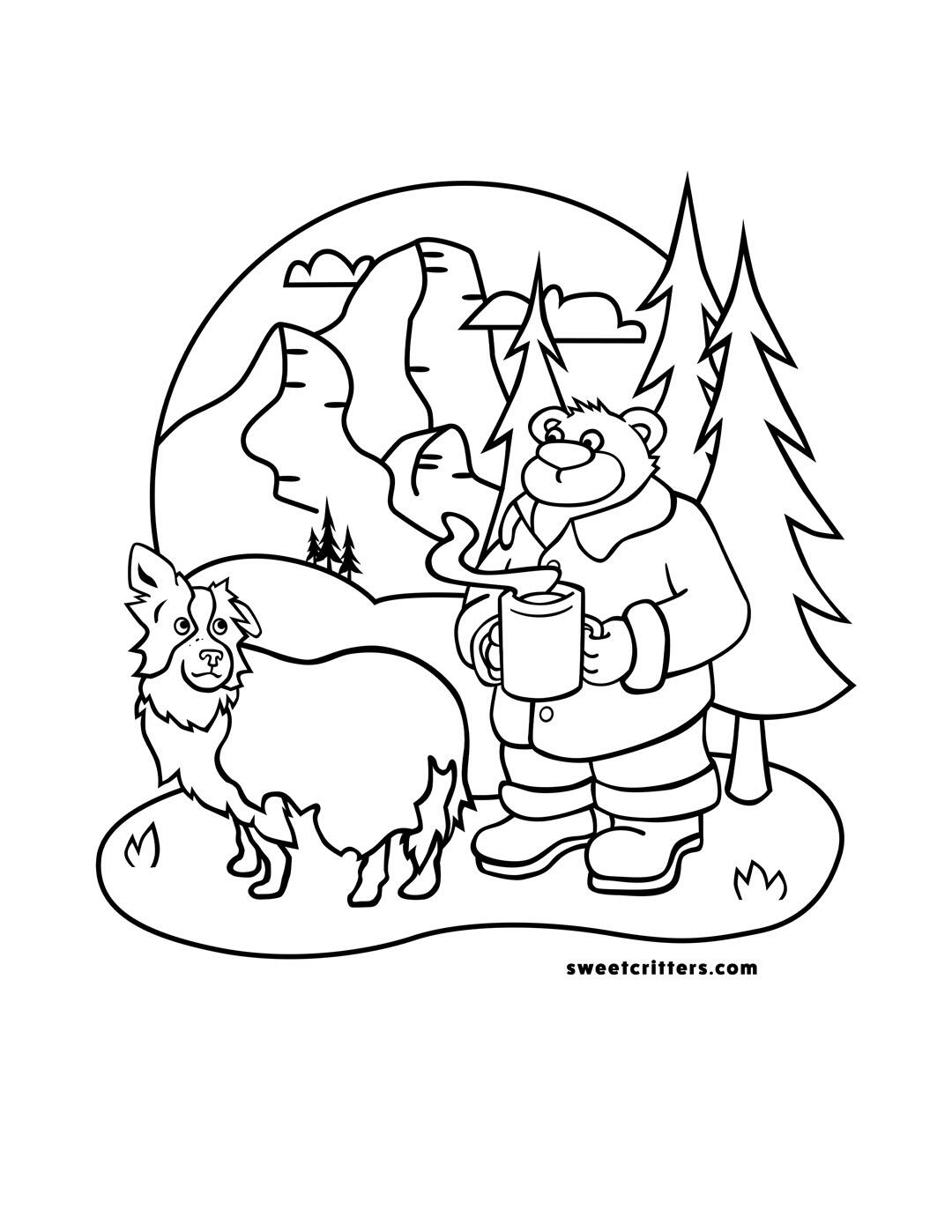 Dog and Bear free coloring page download
